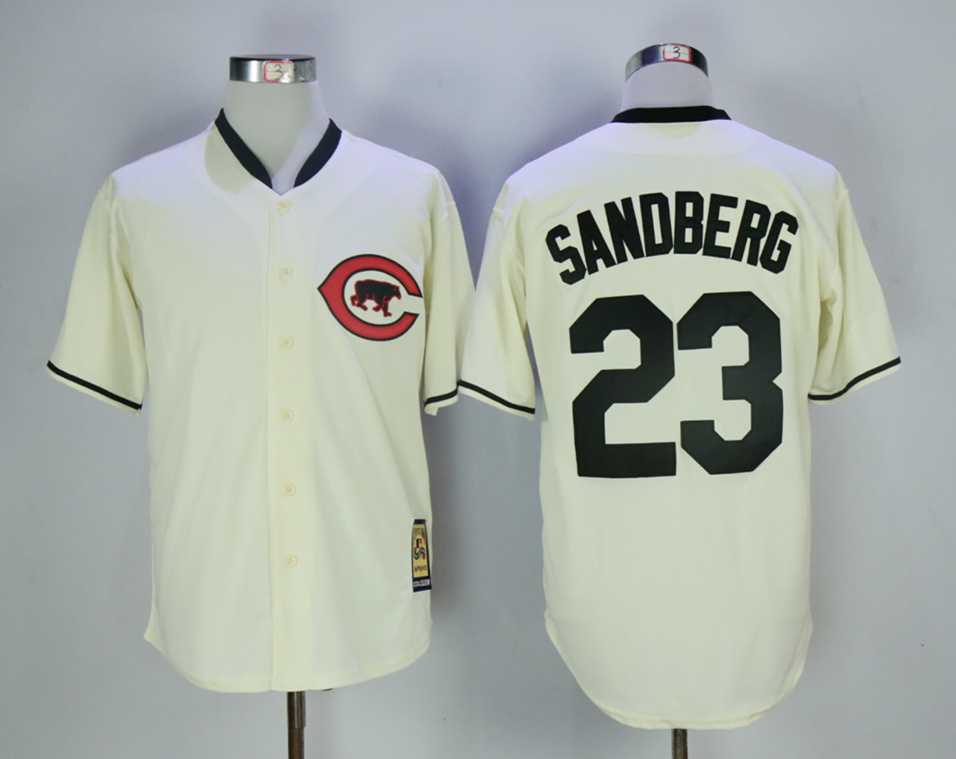 Cubs 23 Ryne Sandberg Cream Throwback Baseball Jerseys